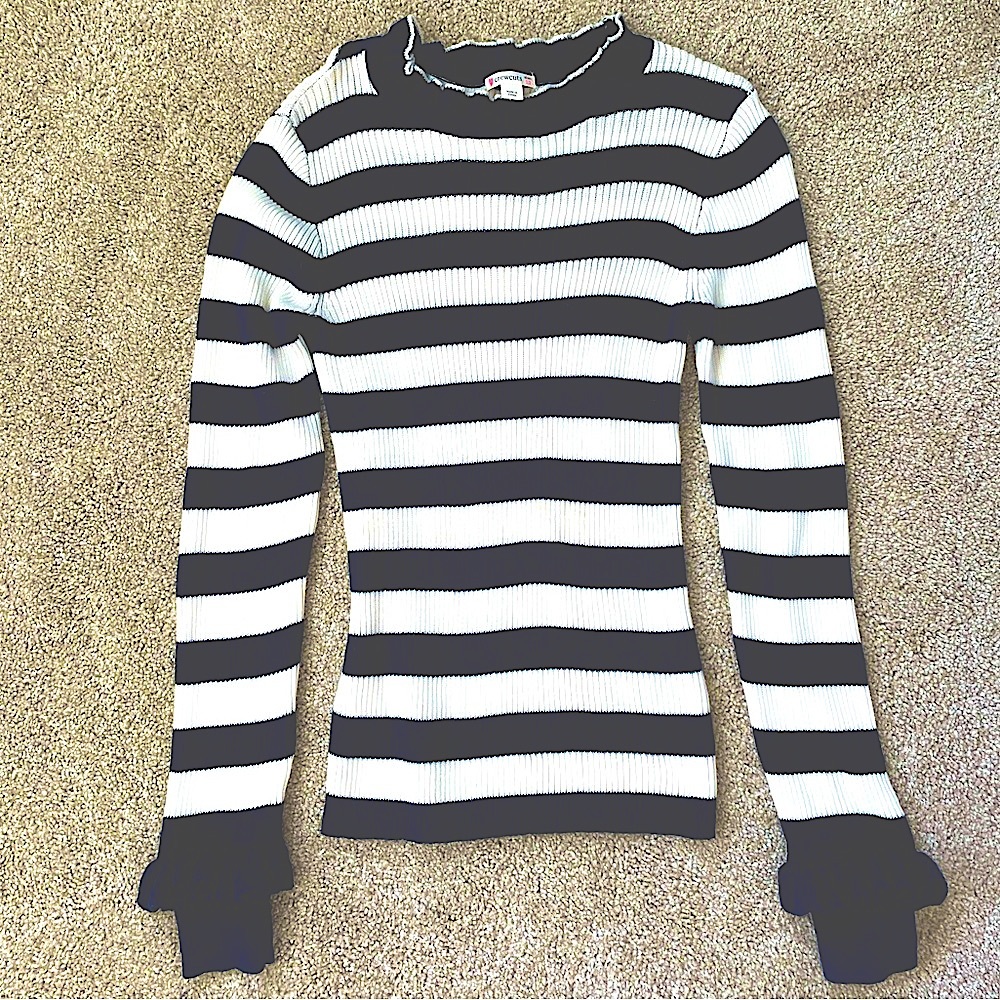 J. Crew Crewcuts Blue and white sweater top with striped and ruffles NWOT 12